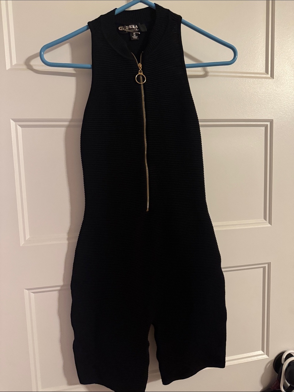 Hera Black Sleeveless Ribbed Zip-Front Jumpsuit